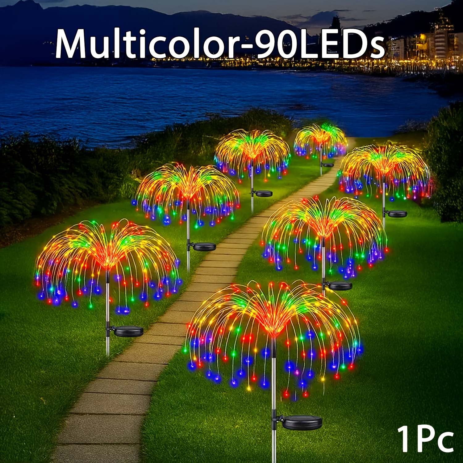 TEMU 300/90 Led Solar Outdoor Fireworks Lights With 8 Lighting , Ip65 Waterproof, Solar Courtyard Lights, Suitable For , Weddings, Christmas,