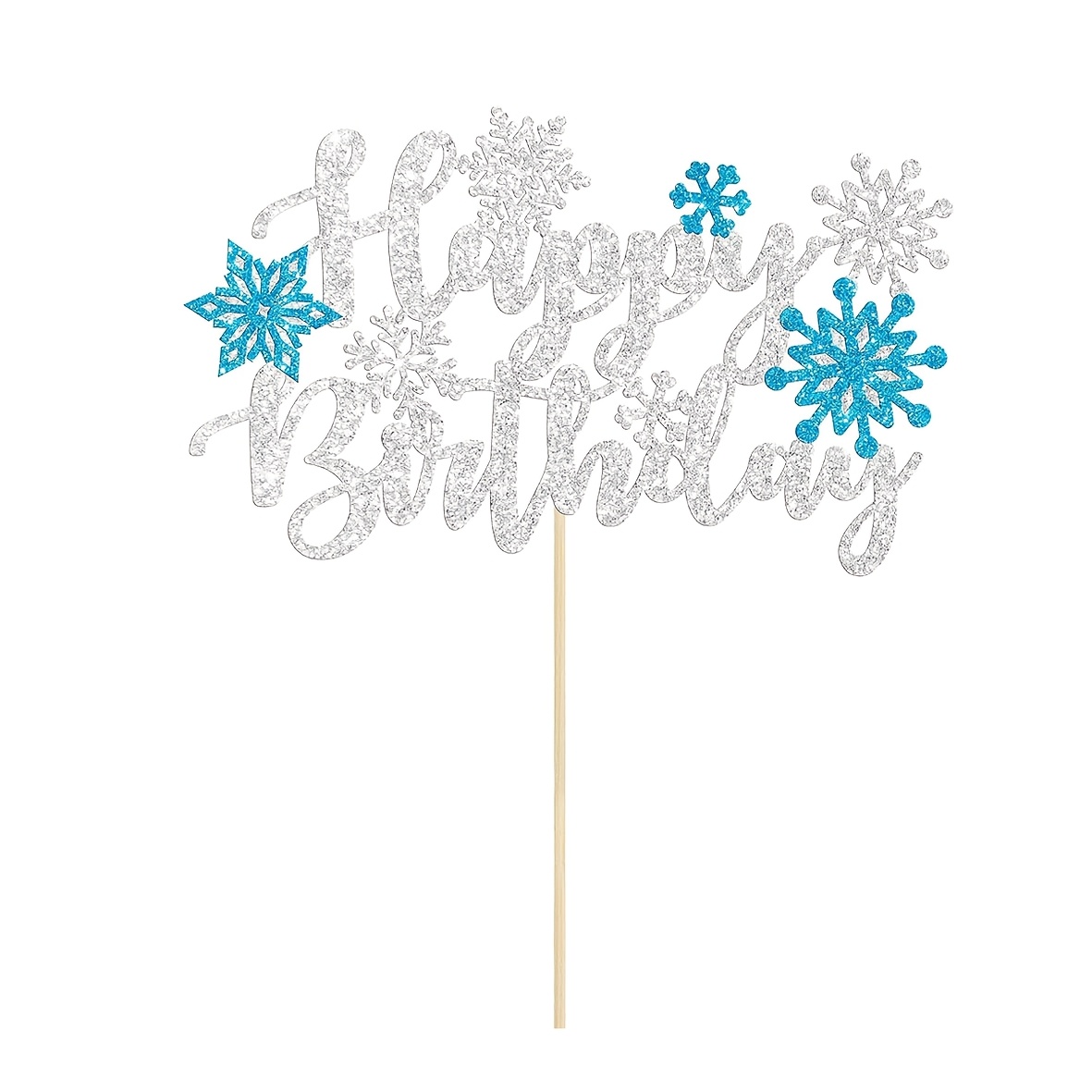 TEMU 1pc Snowflake Happy Birthday Cake Topper Winter Birthday Cake Topper Decoration Snowflake Winter Party Supplies Blue