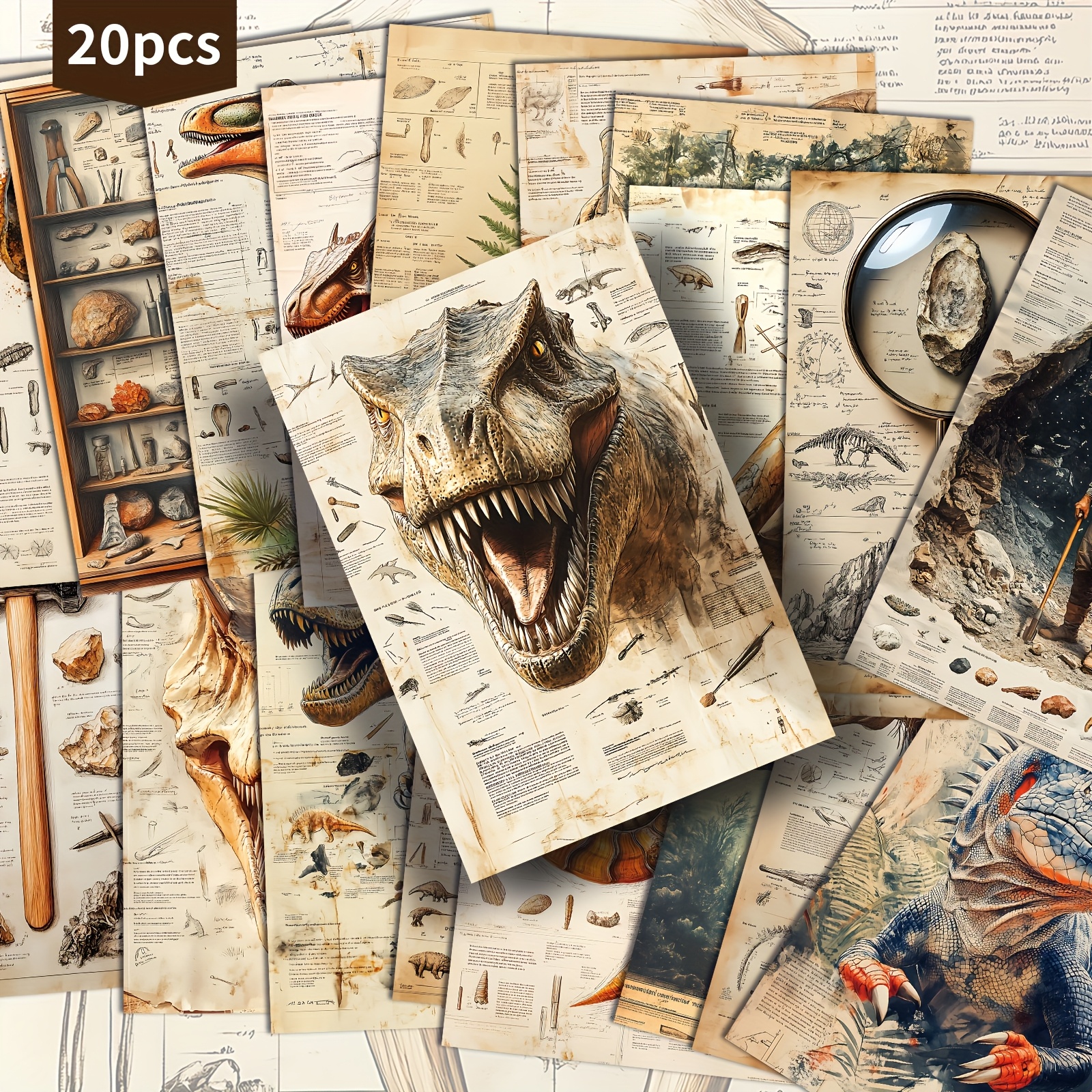 TEMU 20-pack Age Of The Dinosaurs Postcards - 4x6 Inches Dinosaur Junk Journal Paper, Classic Pinup Illustrations, Collectible Decorative Painting