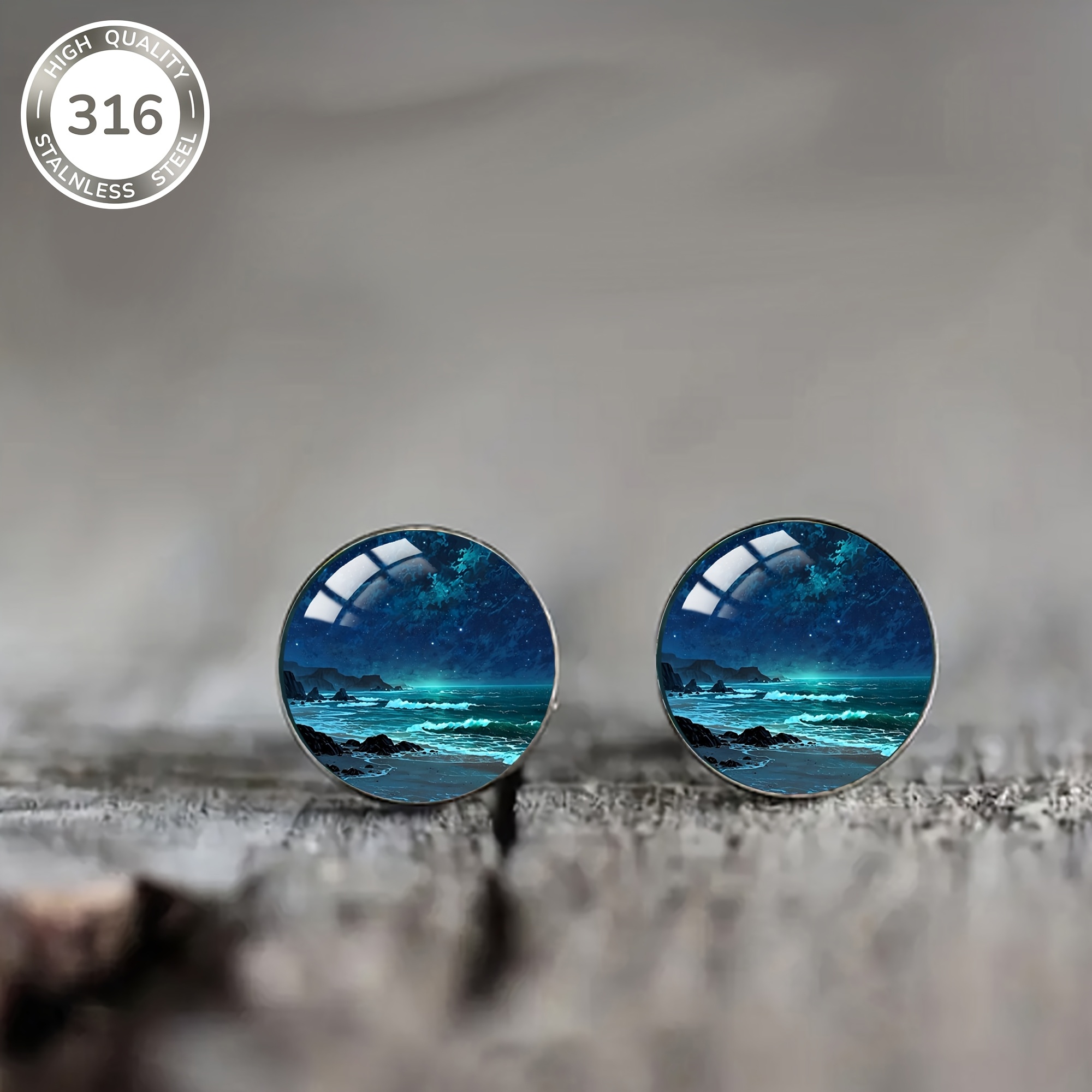 1pair Starry Night Pattern Steel Stud Earrings, Holiday Men's And Women' Party Wear Jewelry Earrings