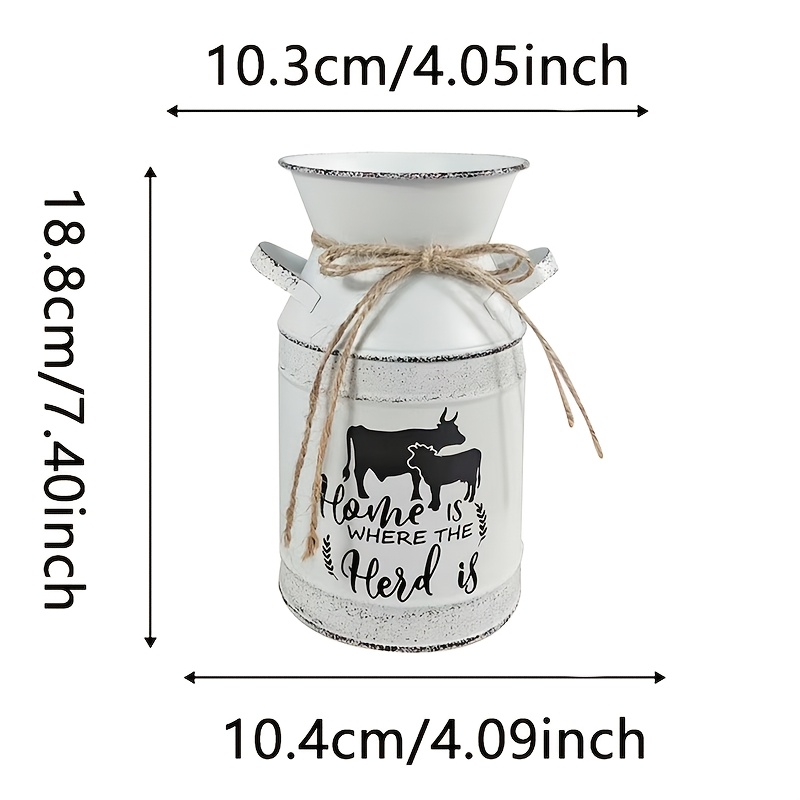 TEMU An Aged White Iron Sheet Vase. The Bottle Is Printed With Patterns Of Cows And Calves, Which Can Add A Atmosphere To Life Through Farm-themed