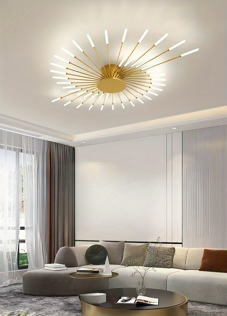 Modern Minimalist Warm White LED Ceiling Light with 42 Golden Firework Design - Sleek Metal Acrylic Fixture for Living Room, Dining Room, Bedroom - No Remote or Switch Included, Living Room Decor | Minimalist Light Fixture | Acrylic Diffuser