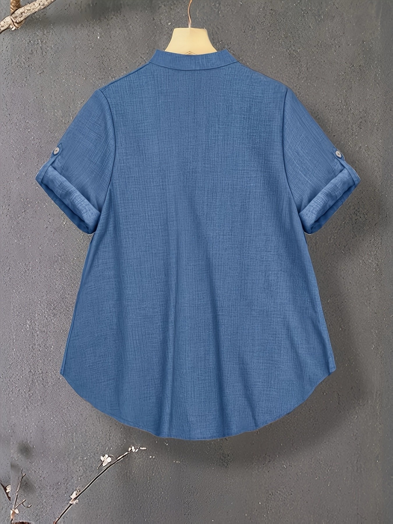 New V-neck Button-detail Short-sleeve Top with Elastic Waist and Side Slant Pockets Women's Set