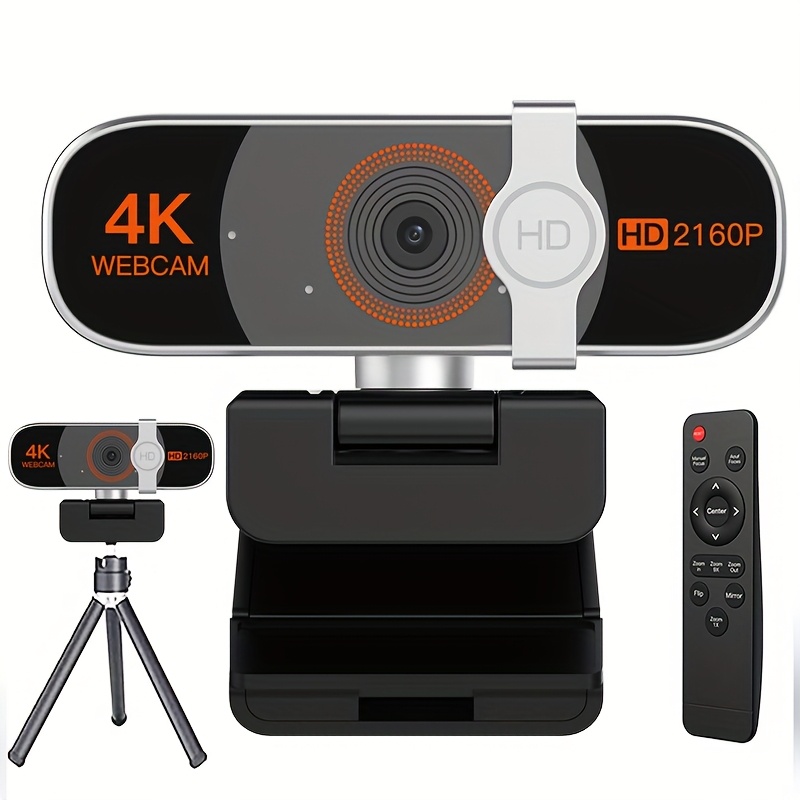 TEMU 4K Webcam voor PC met automatische zoom, afstandsbediening, privacyhoes, witbalans, microfoon inbegrepen, , USB-aangedreven webcam voor