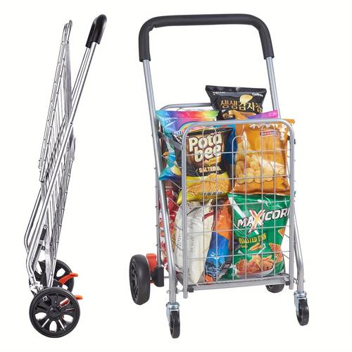 folding shopping cart 66 lbs capacity grocery utility cart with rolling swivel wheels heavy duty foldable laundry basket trolley compact lightweight collapsible for luggage