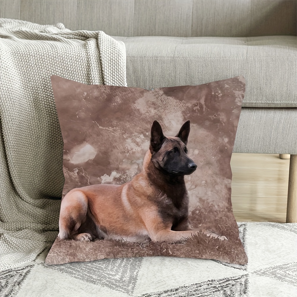 

Contemporary Malinois Belgian Shepherd 18x18 Inch Throw Pillow Cover - Soft Short Plush, Zippered, Machine Washable, Sofa & Bed Decor, Home And Car Accent