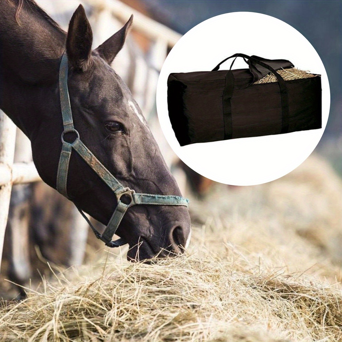 TEMU 1pc A Large Black Hay Storage Bag, Designed For Heavy-duty Use With Horses And Goats, Ideal For Feeding Supplies