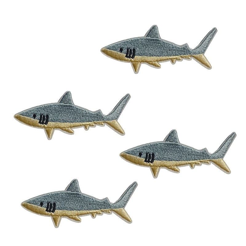E-shop 4 Stück Blaue Hai Stickerei-Patches - Marineleben Design, Bügel- oder Näh-Aufnäher für DIY Jacken, T-Shirts & – Langlebiger Stoff