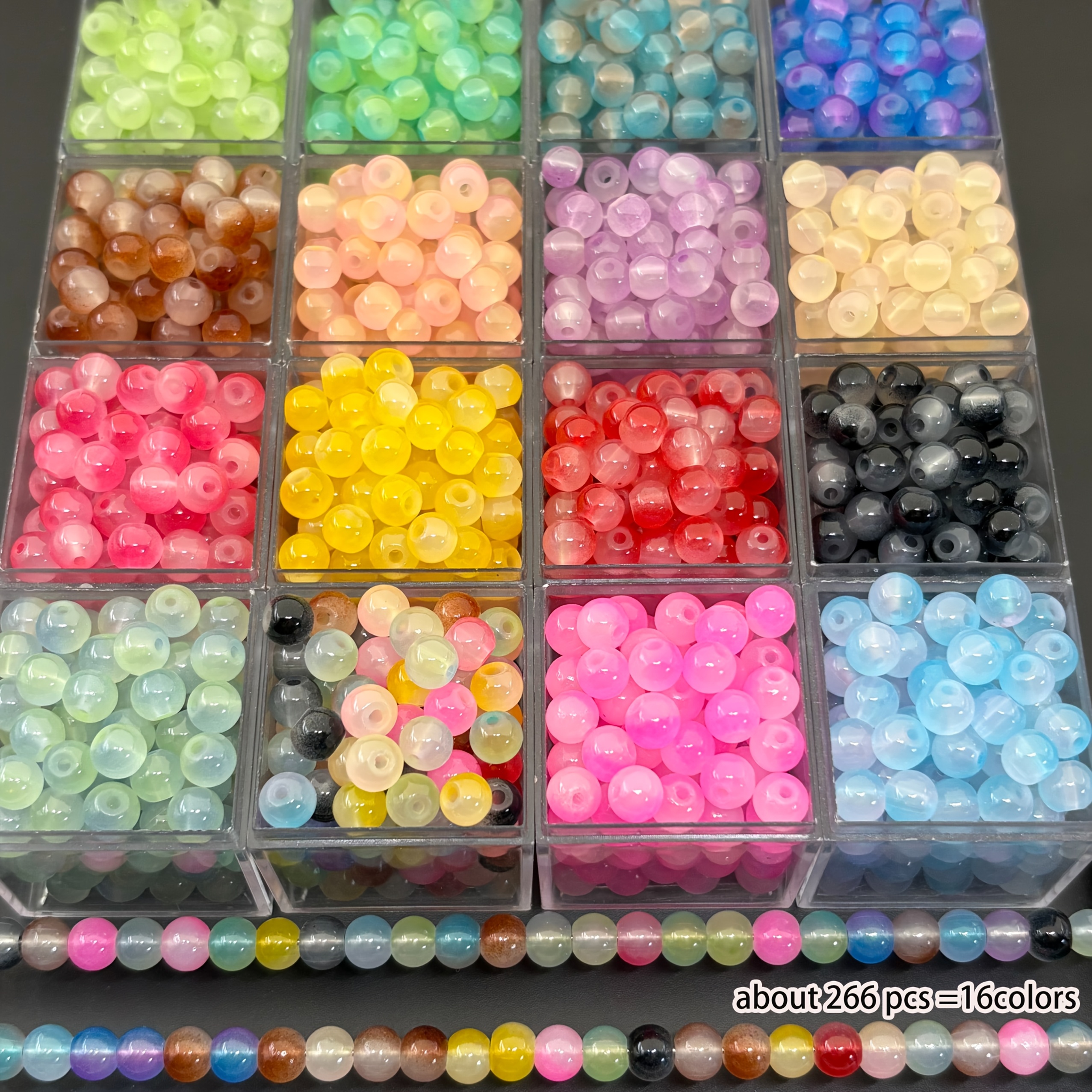 TEMU 266pcs 16-color Glass Bead Jewelry Making Kit - 6mm High-quality Round Beads - For Making - Beading Starter Craft Gift
