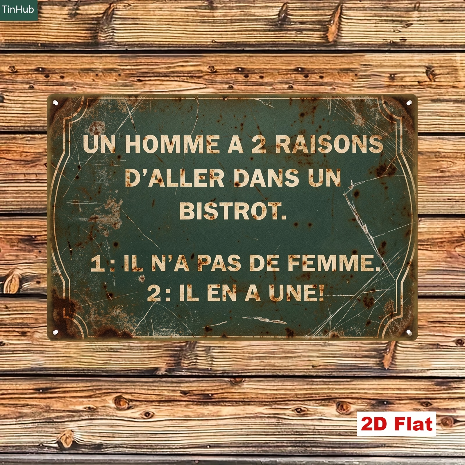 TEMU Panneau Métal Plat 2D Rétro Français avec Slogan Humoristique, 1pc, 20X30Cm, Autocollant Mural en Fer, Imprimé avec des Citations Amusantes sur