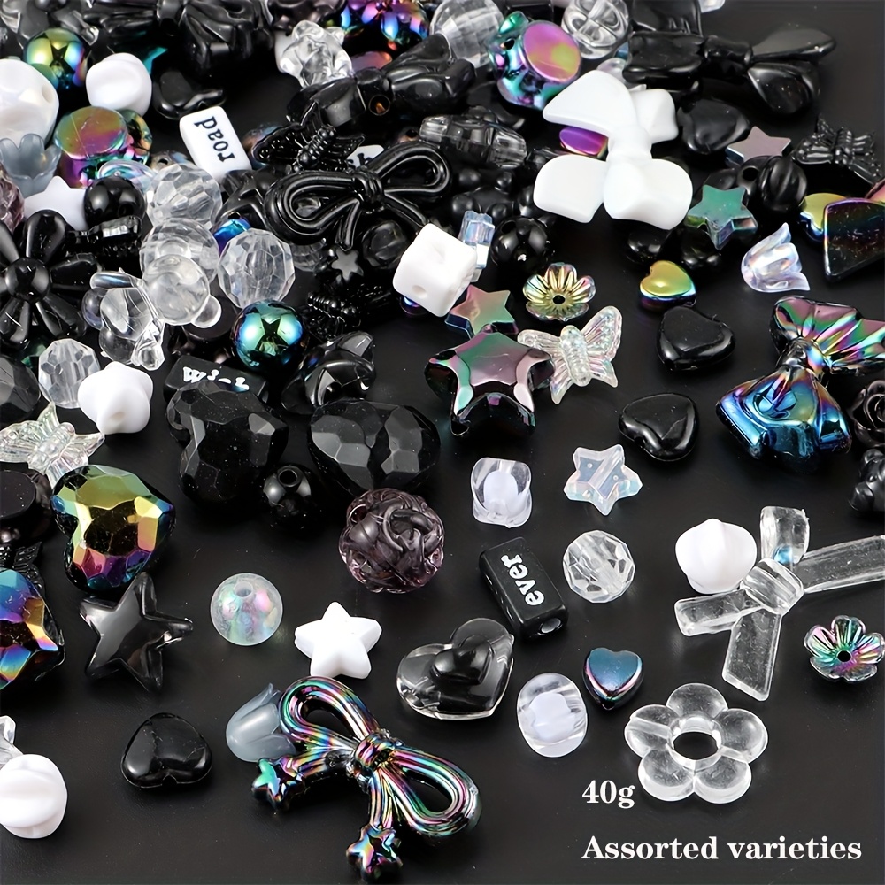 Image of Ywli 40g/bag Black Mixed Acrylic Bow, Heart-shaped Small Flower Ball, Diy Decorative Bead