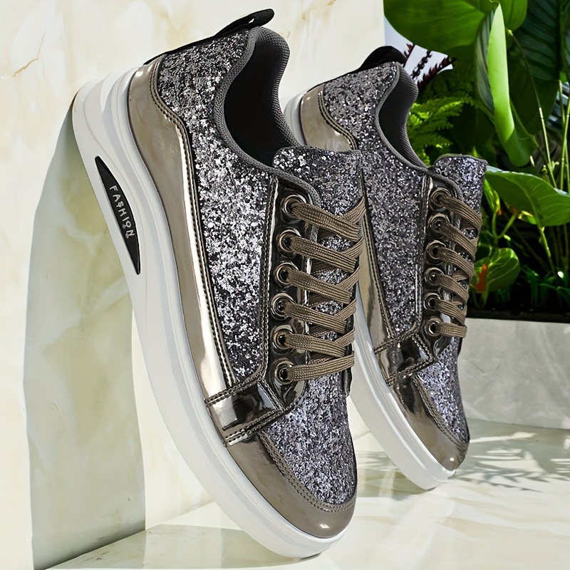 Platform Sneakers Silver Sparkly Sneakers Womens Trainers Silver