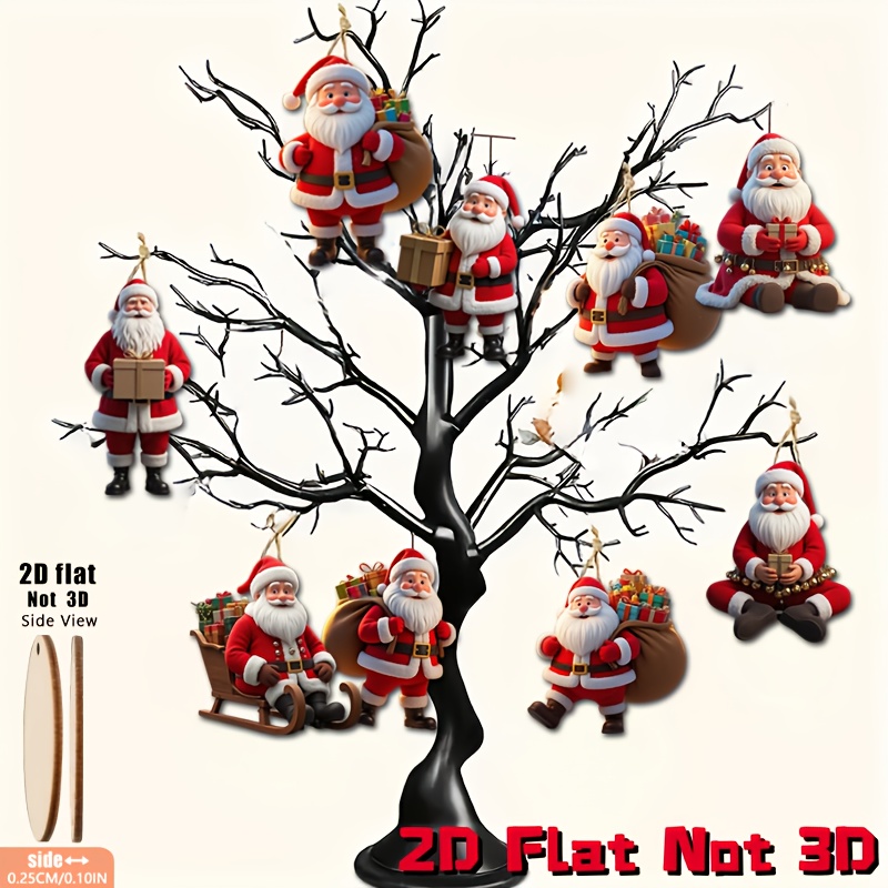 2D Flat, 2D Flat 9pcs Set of Kind and Jolly Santa Claus Series Retro Wooden Hanging Ornaments - Christmas Tree Decorations, No Wiring Needed for Home Doors/Windows Fireplace Branches Party Gifts, 2D Flat