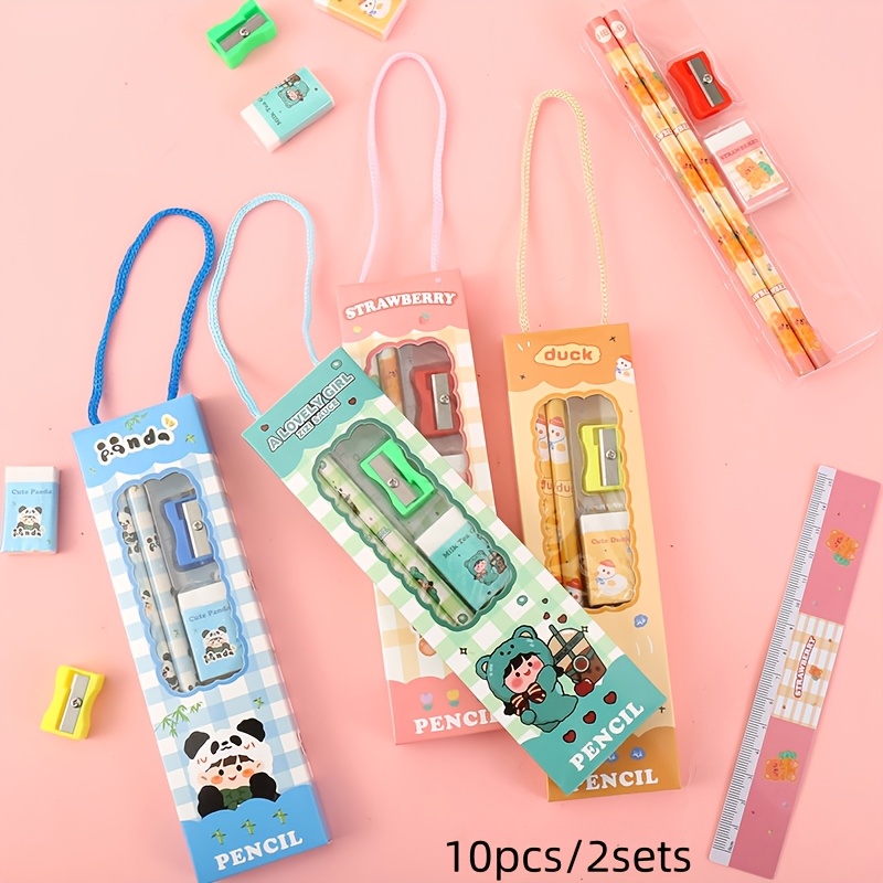 TEMU 10pcs/2 Sets Aesthetic Party Gift Bags, Cartoon Stationery Sets, Including Pencils, Rulers, Erasers, And Pencil Sharpeners, Random Styles, Very