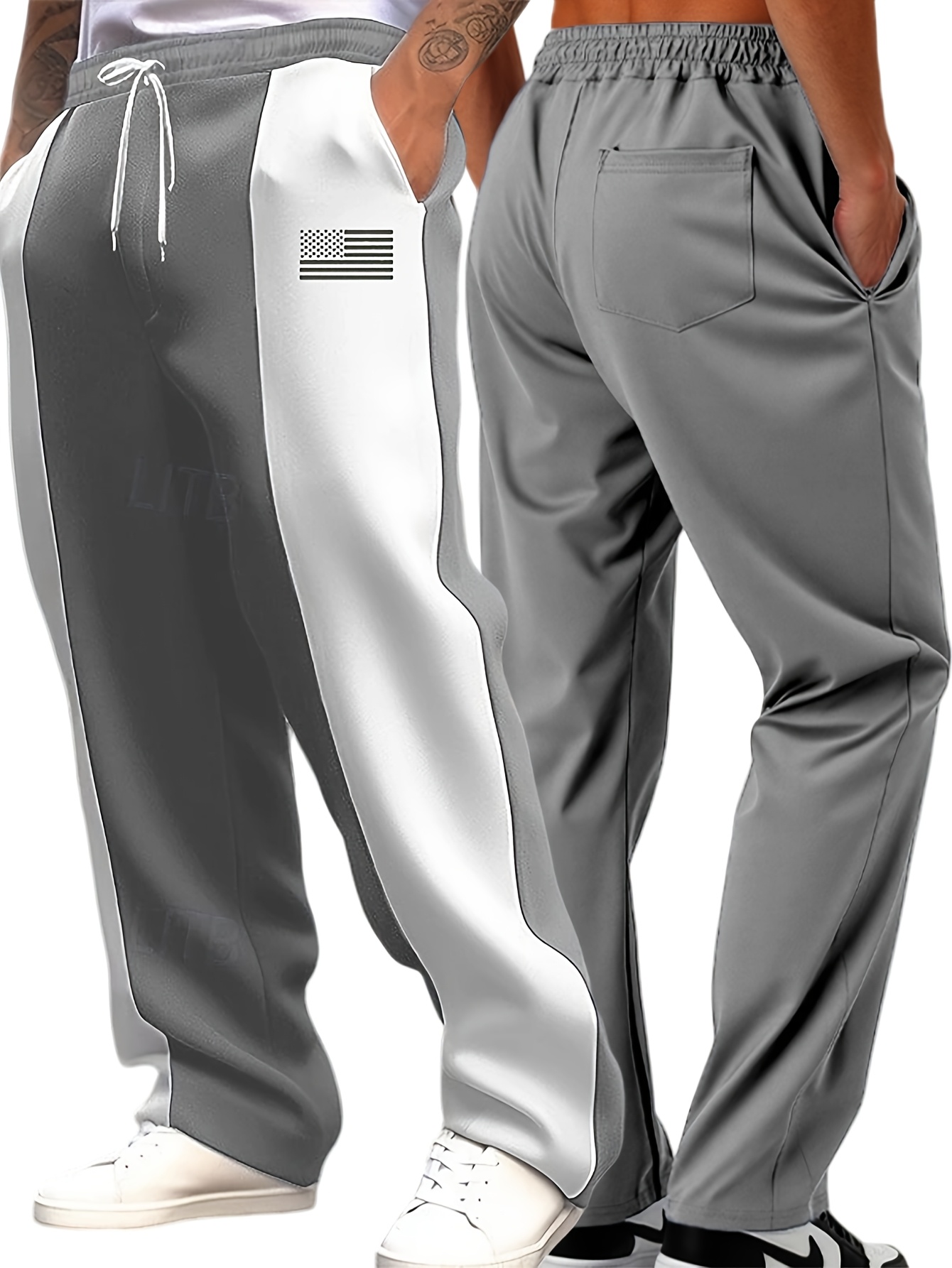 Men'S Color-Blocked Casual Pants Feature a Stylish Design with Comfortable And Structured Fabric. The Drawstring Waist Fits The Body Well, Making It Trendy And Eye-Catching. with a Loose Straight Cut