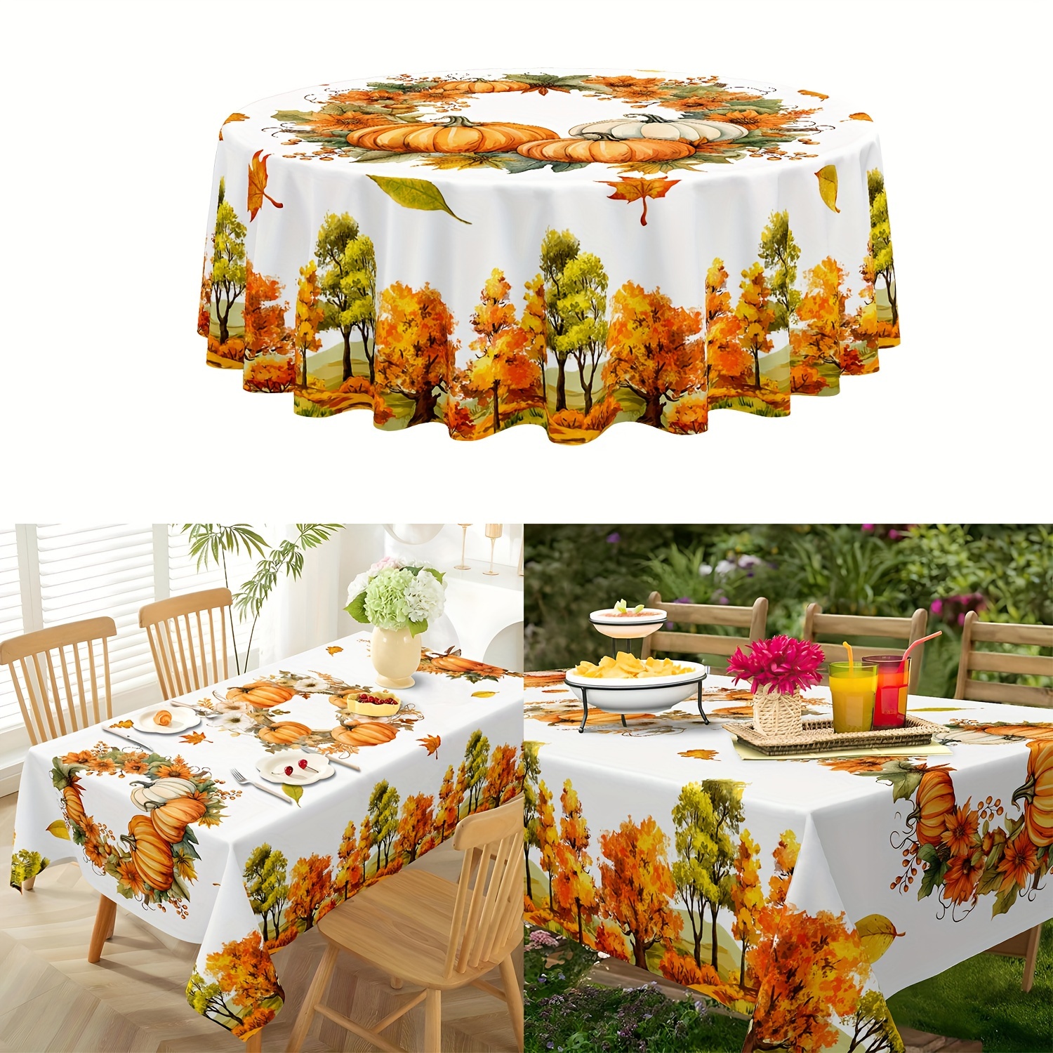 

1pc Thanksgiving Tablecloth, Vintage Pumpkin Maple Watercolor Forest Kitchen Dining Decor Table Cover, Holiday Decorations, Room Decorations, Scene Decorations, Party And Home Supplies