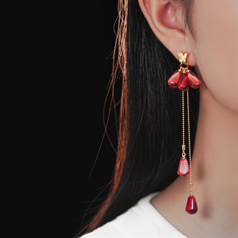 TEMU Stylish Pomegranate Tassel Dangle Earrings