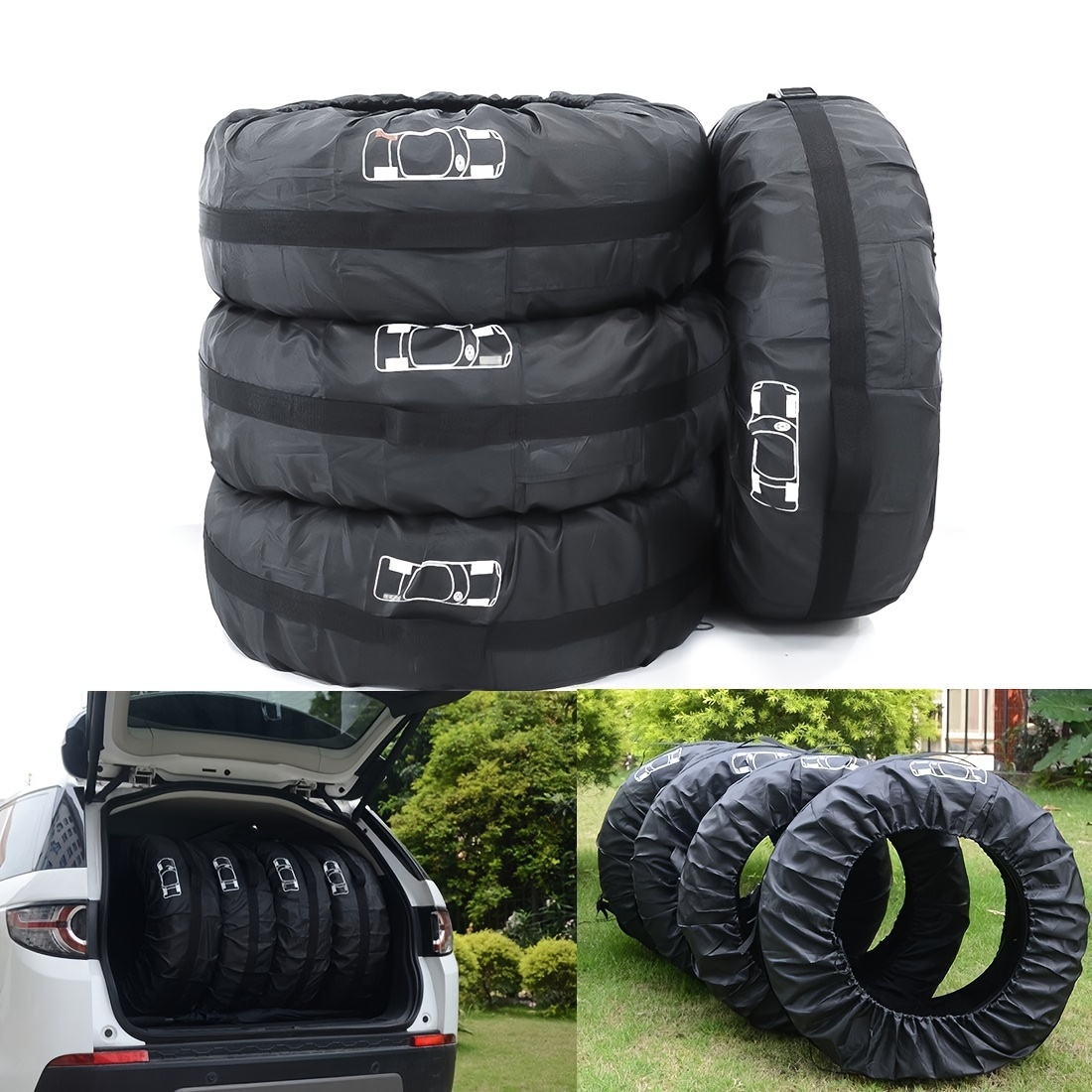 

4-piece Durable Polyester Tire Covers - 190t, Non-waterproof, Perfect For Spare & Snow Tires Storage