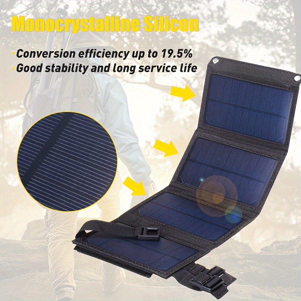 

Portable Solar Charger Panel - Foldable, Waterproof, Usb- Power Bank For , Camping, Mobile Phone, Tablet, And Fan Charging - Solar Powered, Female To Male Connector