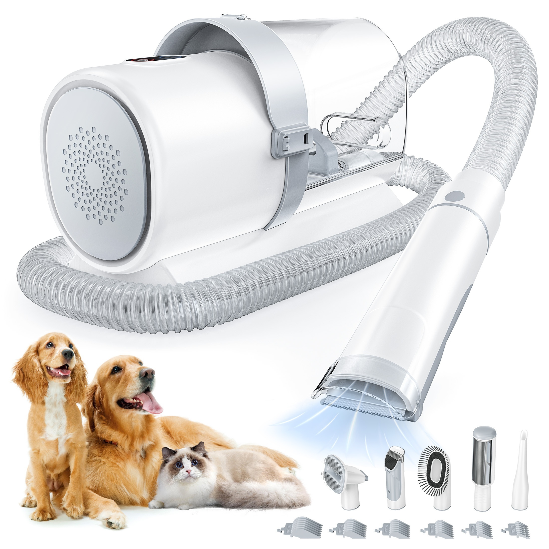 

Professional Pet Grooming Vacuum Kit With Clippers, Multifunctional 3 Suction Modes, And 5 Groomer Tools - Low Noise Trimmer For Dogs, Cats, And More