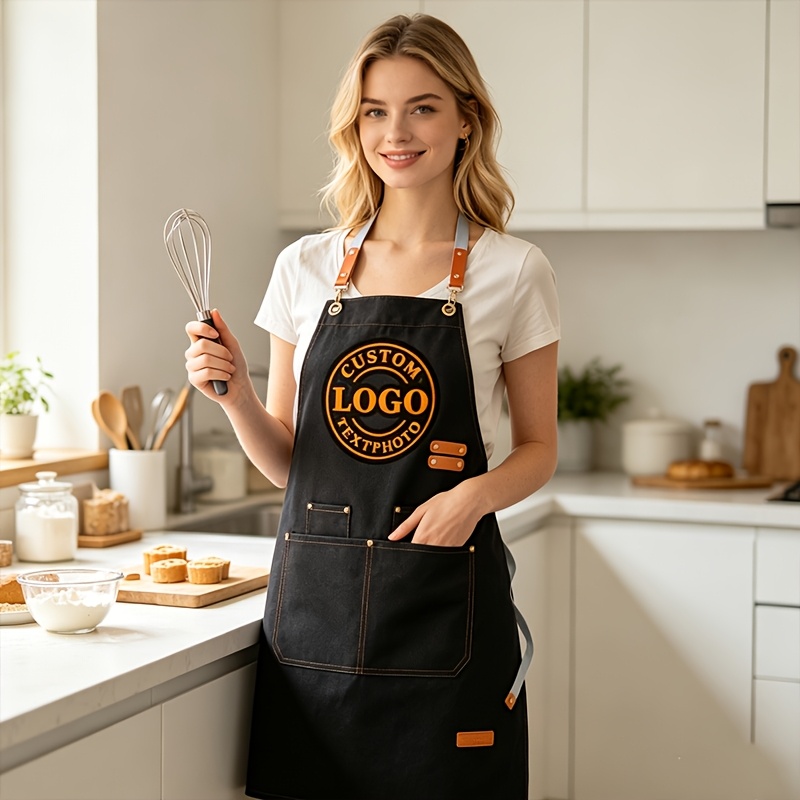 TEMU Customized Apron, Multi-piece Custom Apron With Pockets And Adjustable Straps, Custom Logo/image With Cross , Suitable For Home Cooks, Baking