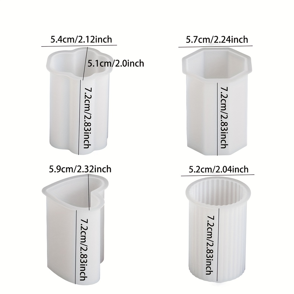 E-shop 4er-Pack Silikon Kerzenformen Set Vielseitige Herz, Streifen, Katzenpfoten, Geometrische Zylinder-Designs für Kerzenherstellung, Harzhandwerk,