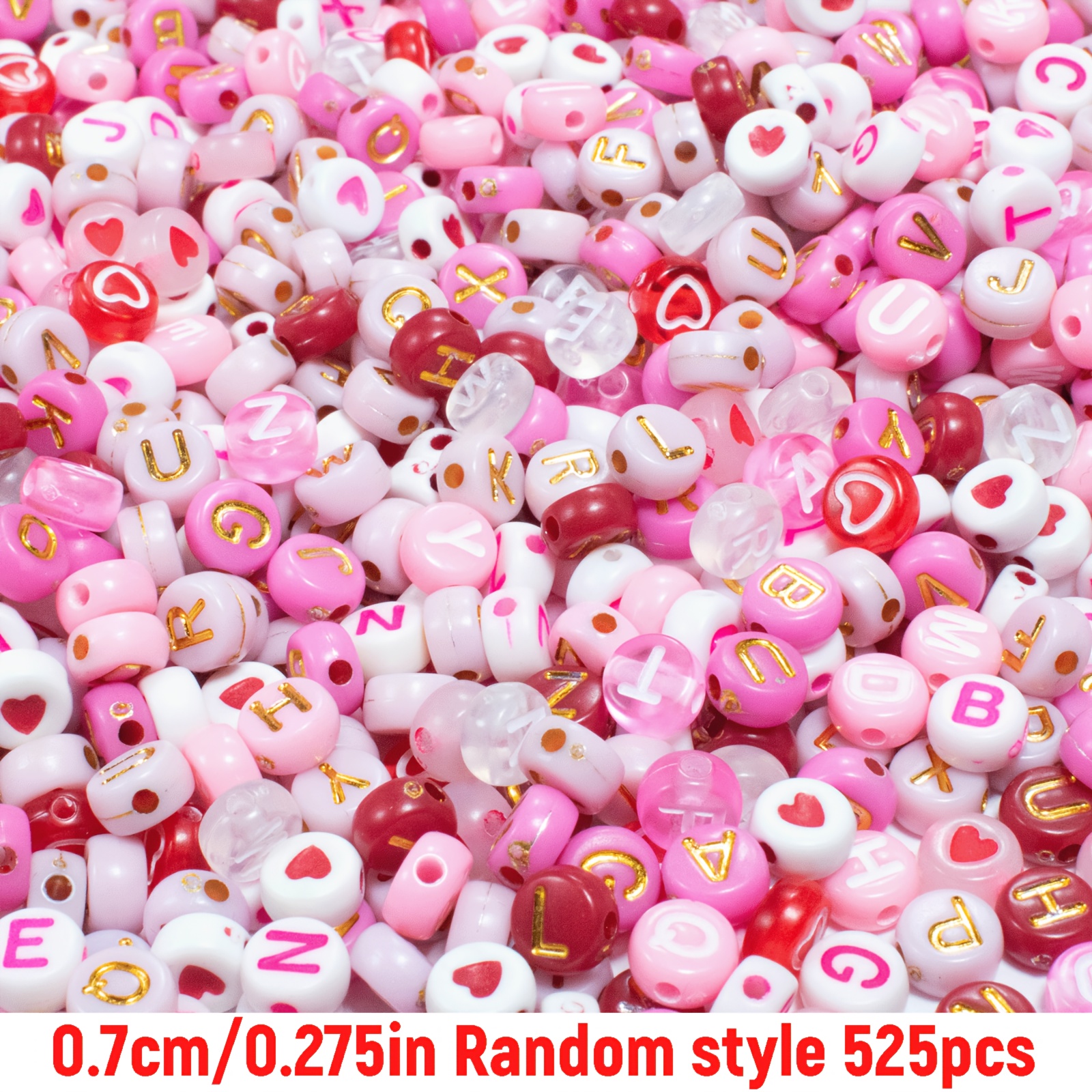 TEMU Lot de 525 perles acryliques de 7 mm style Saint-Valentin, lettres et cœurs mélangés aléatoirement, pour la fabrication de bijoux DIY, matériaux