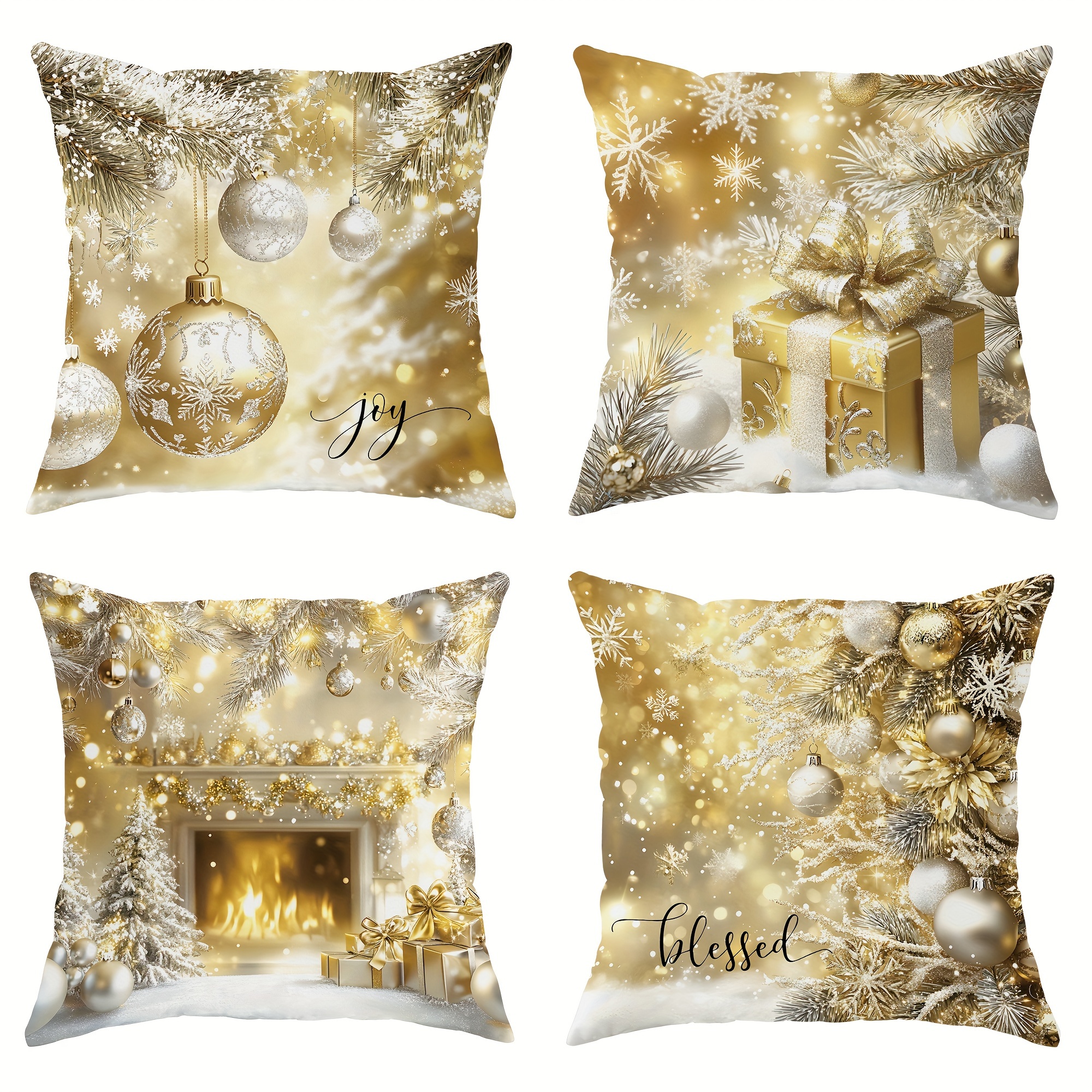 TEMU 4er-Pack Weihnachtskissenbezüge 18x18 , moderne, weiche -Dekokissenbezüge mit Joy & Blessed Designs, maschinenwaschbar,