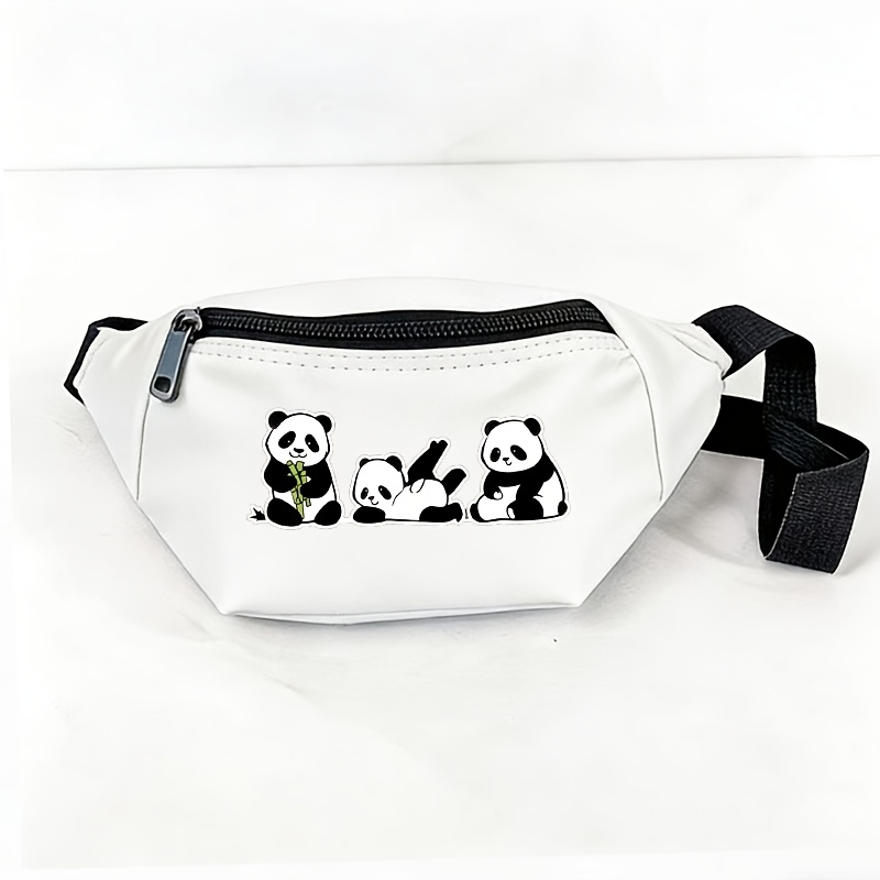 TEMU Un riñon multicolor con tres pandas en poses divertidas, de materiales ligeros y duraderos. Es un bolso cruzado práctico para diario, ideal para