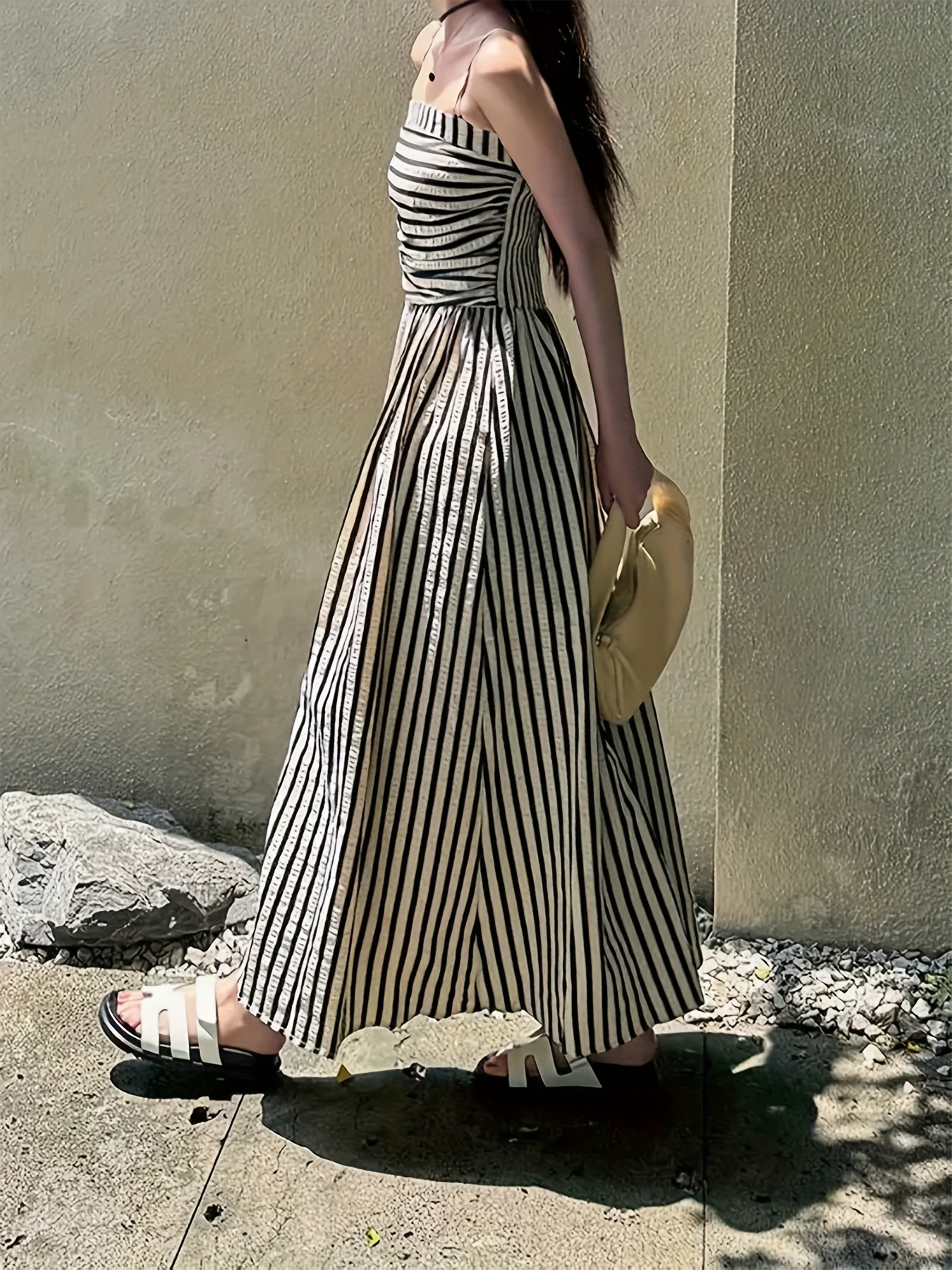 formal black and white striped dress Long Outfit Women's Black Horizontal Stripe Maxi Dress Non-Stretchy Beach Blue Wedding Guest Dresses SALE_JUL_2026 Perfect for any upscale Shoe Size:12.5