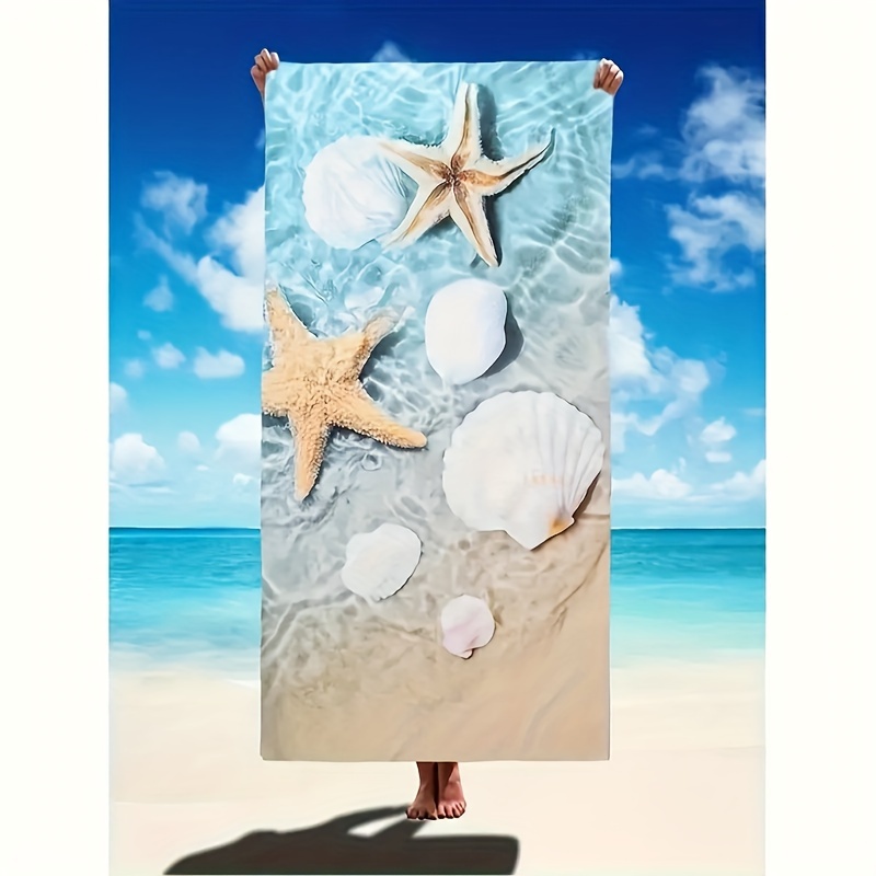 

Oversized Quick-dry Beach Towel With Starfish & Shell Design - Soft, Microfiber Blanket For Pool, Camping &