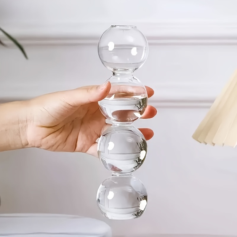 E-shop Einzelpackung Glas Blasen Wasserflasche - Transparentes Rundes Blasen Design, Kreativer Nordischer Stil Künstlerische Vase, Klare Hydroponische