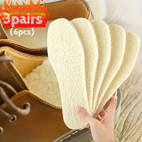 3pairs 6pcs thermal insoles winter warm heated soft plush insole shoes snow boots shoe pad simulation insole men and women can suitable for outdoor leisure and sports use