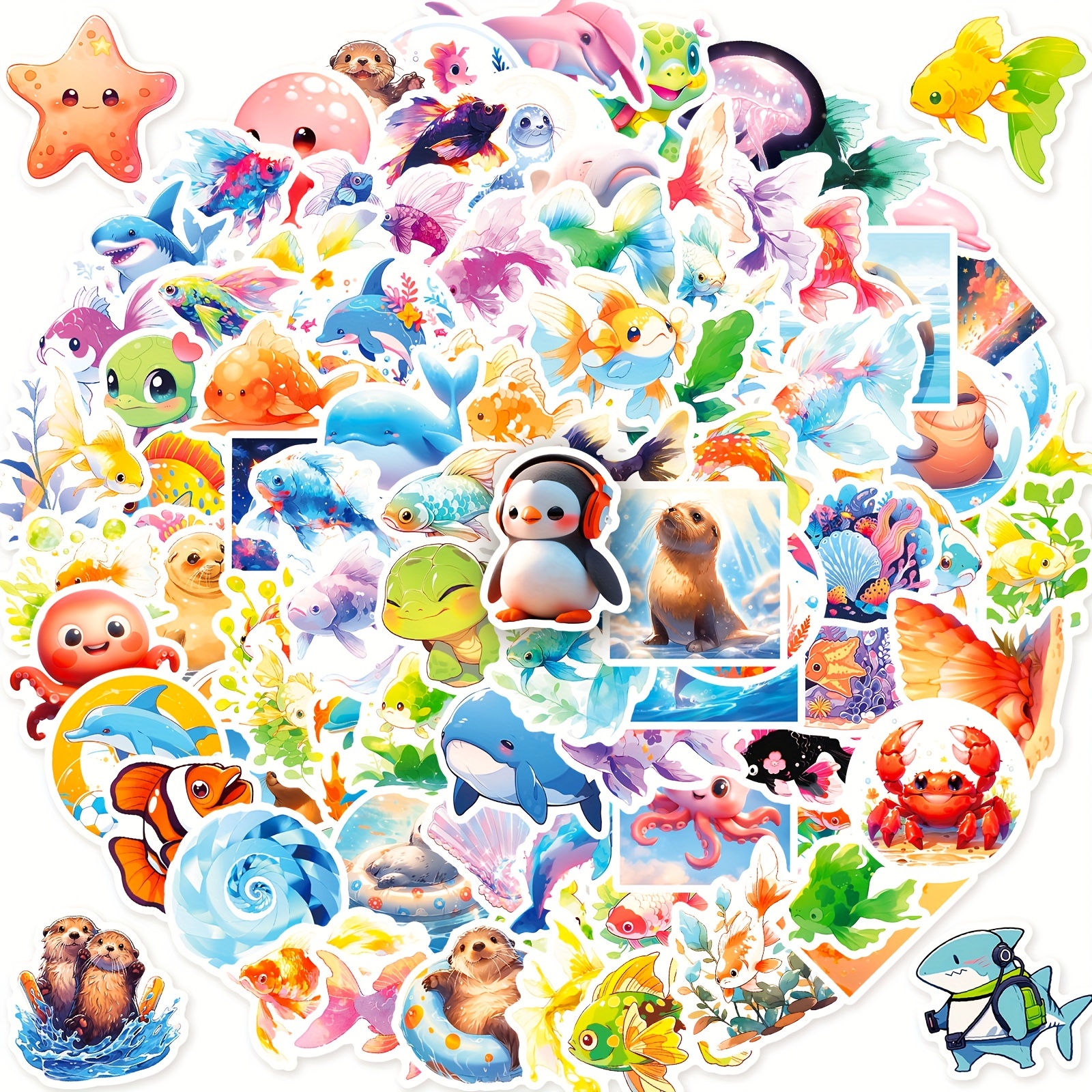 Pegatinas de verano para niños, 192 Beach Ocean Hawaii Beach Label  Stickers, 16 hojas de pegatinas para álbumes de recortes de animales  marinos de