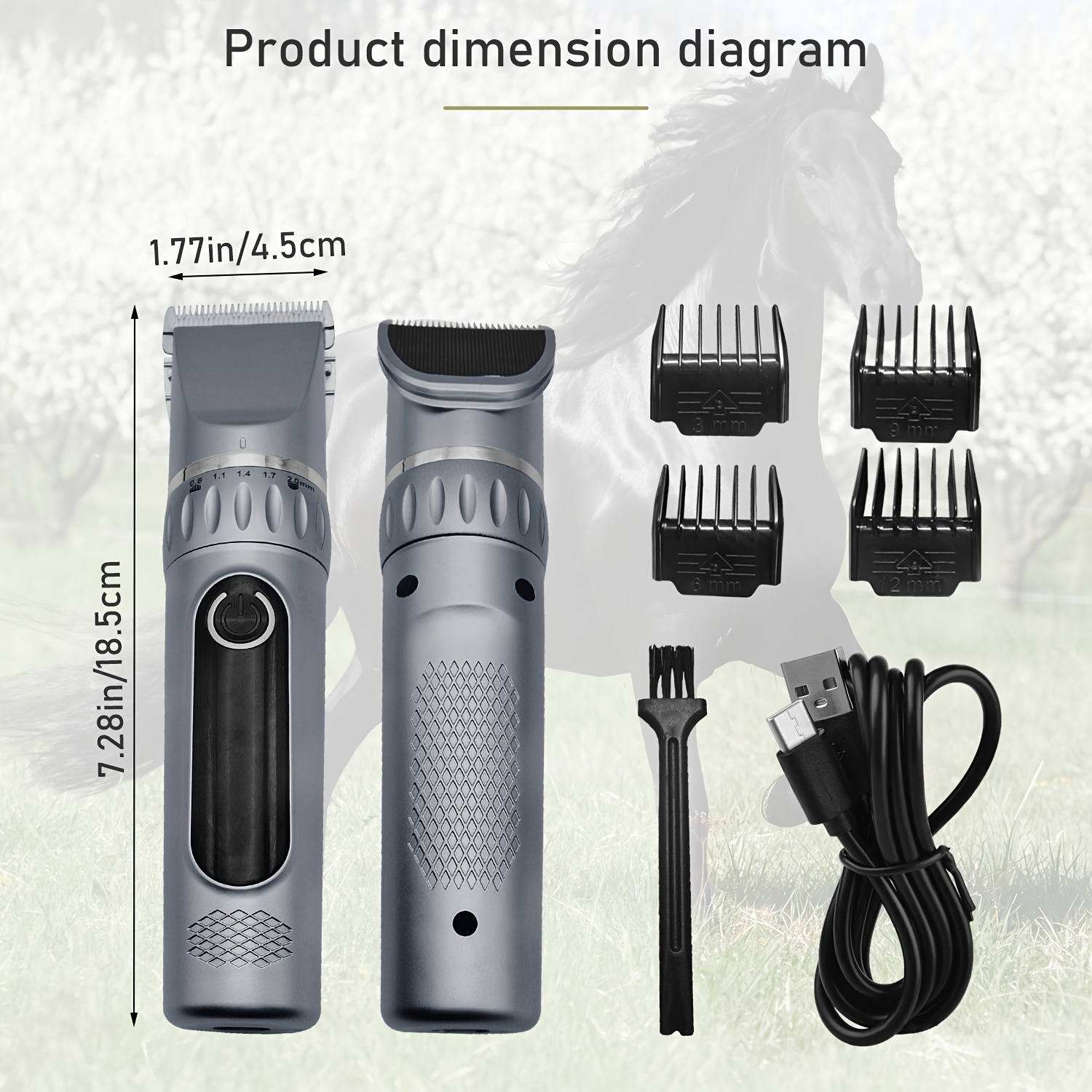 Image of Combination Size, Variable Razor Size, High Power, , Lightweight, Power Display, Rechargeable, Suitable For Large, Medium And Small Pets And Horses, Electric Clippers