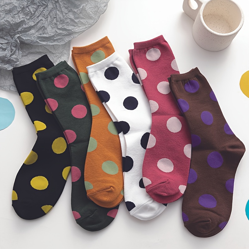 

6 Pairs Fashion Polka Dot Pattern Socks, Comfy & Breathable Mid Tube Socks, Women's Stockings & Hosiery