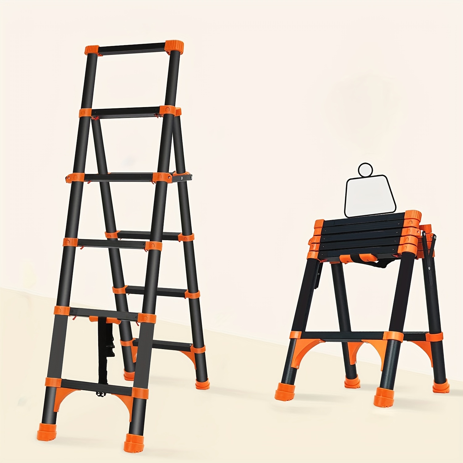 1pc telescopic folding step ladder multi purpose heavy duty metal with handrails and anti slip feet portable safety ladder for home diy use details 0