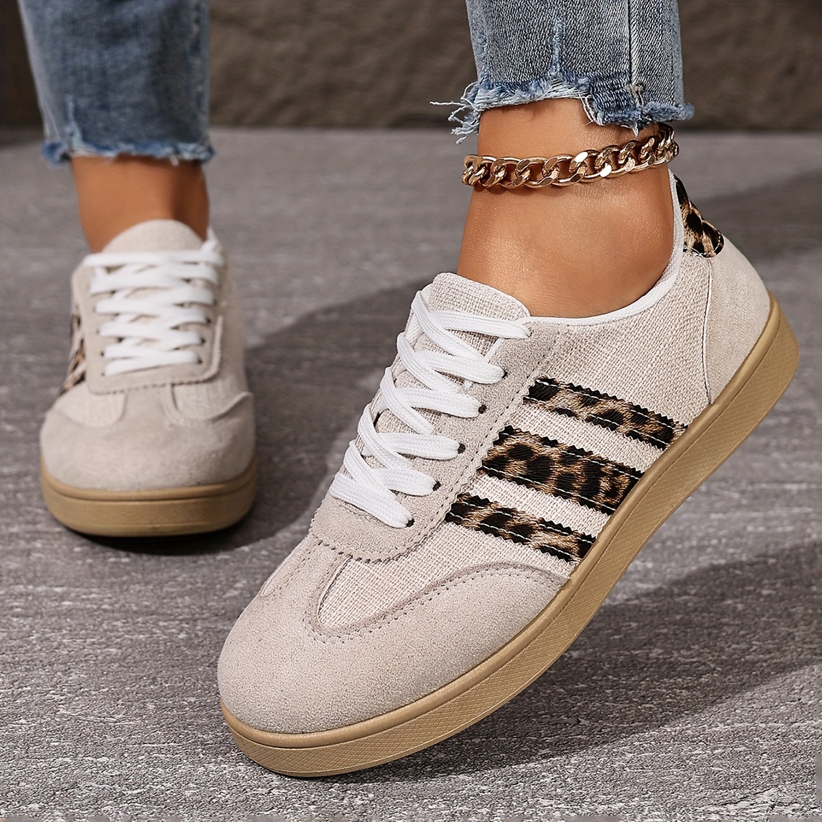 2025   thick soled casual leopard print flat sneakers for women details 5