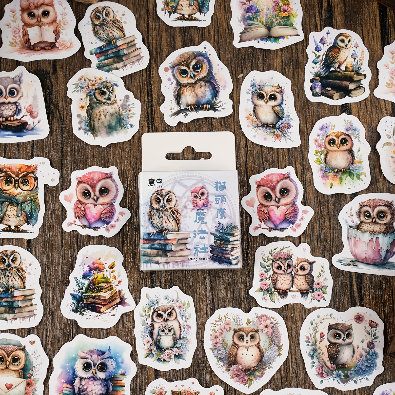 

adorable Owl" Owl Magic Club 46-piece Sticker Set - Cute, Self-adhesive Sealing Labels For Scrapbooking, Journals & Diaries - Irregular Shapes, Smooth Finish