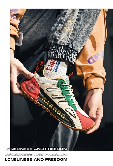 Tenis casuales bajos unisex Dulshaeruo KAAHOO - Ligeros y transpirables de malla y sintético, combinación de colores verde vibrante/rojo/beige/negro, punta redonda cómoda y suela de goma acolchada para caminar, trotar y atuendo casual en primavera/verano, zapatos cómodos, diseño deportivo, construcción duradera, calzado con cordones, moda urbana, forro de tela, calzado versátil, estilo de vida activo