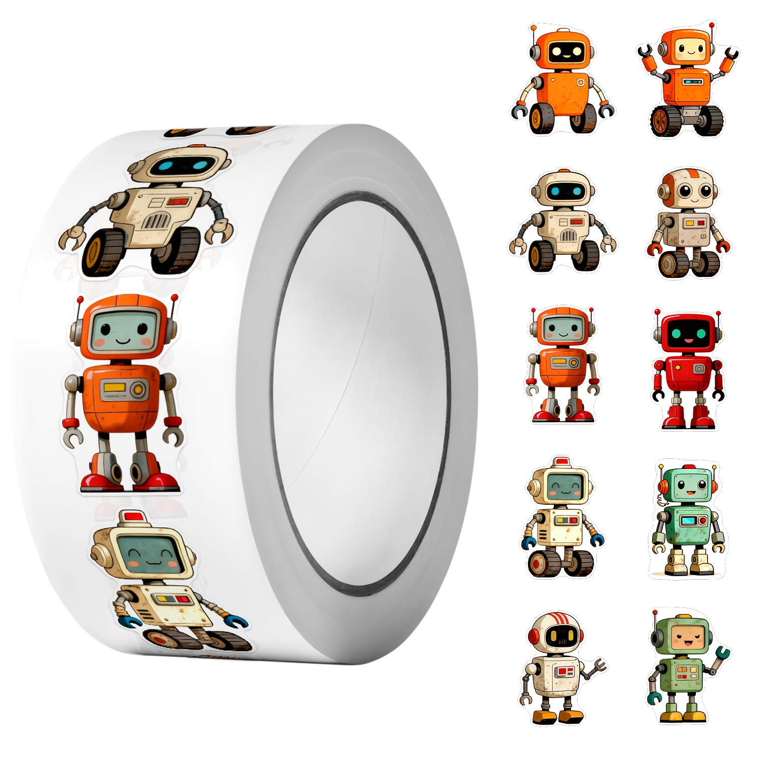 Image of 1roll (500pcs) Irregular Cartoon Retro Robots Stickers 2.5cm/1.0'' 10 Designs Decals Art Adorning Suitable For Home Decoration Sealing Labels Gift Packaging Supply