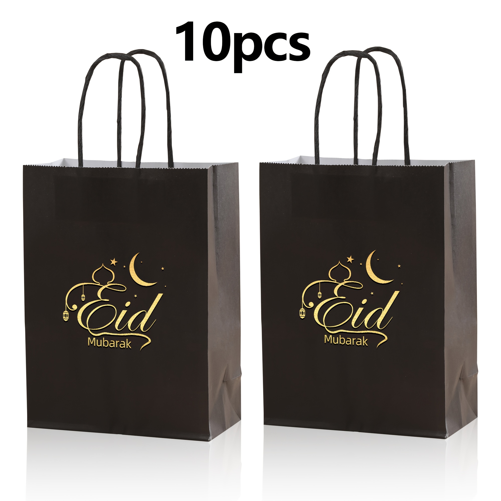 10 Black Eid Gift Bags, Ramadan Party Supplies, Reusable Gift Bags With Handles For Use.