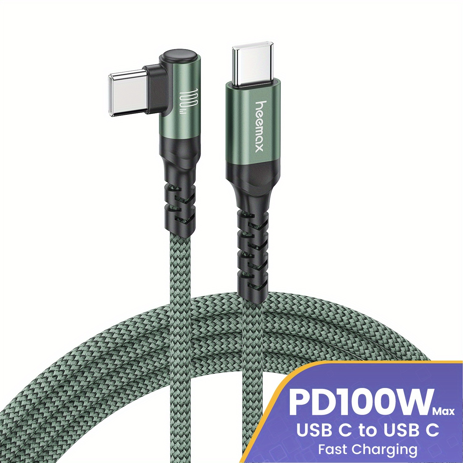 100w Usb-c Cable, Usb-c To Usb-c Nylon Braided Fast Charging Right Angle Type-c Charger Cord For Iphone 17 Pro Max/16, S25 Ultra/s24, Ipad Pro, Macbook