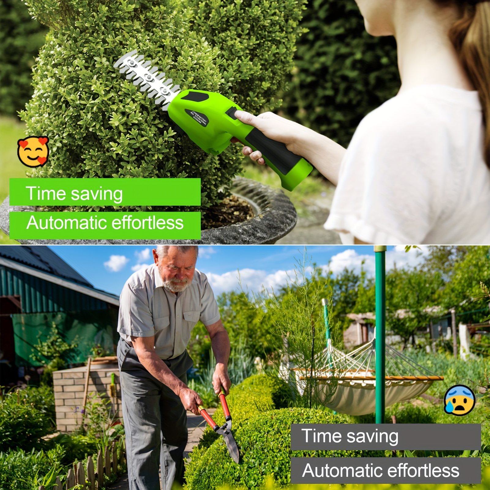 2-in-1 cordless electric hedge trimmer & grass shears, 7.2v handheld lawn mower with 2000mah rechargeable battery, for garden, lawn, and shrub care details 6