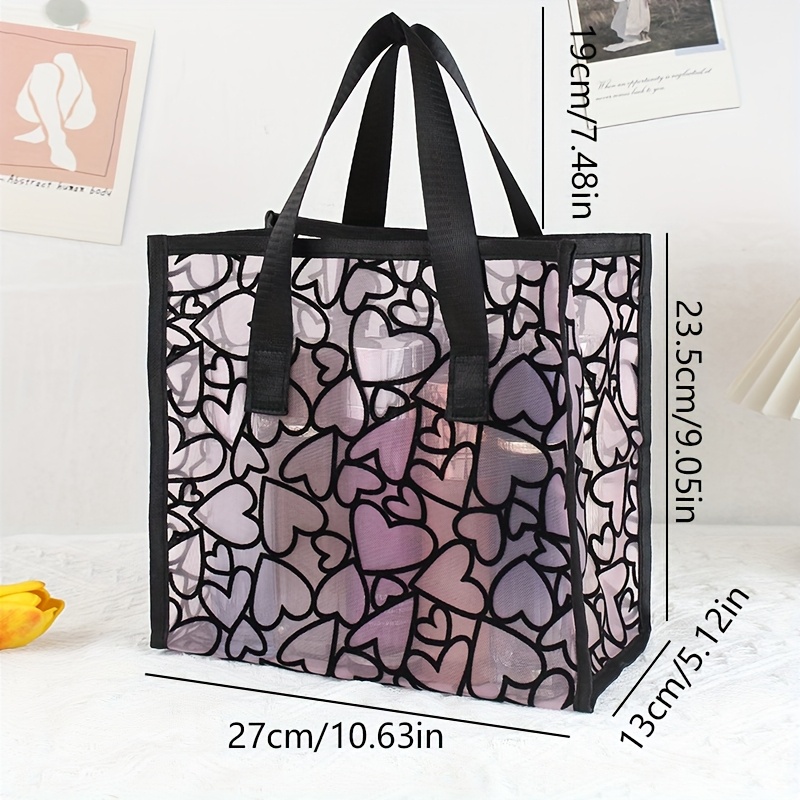 black mesh heart pattern tote bag – lightweight breathable
