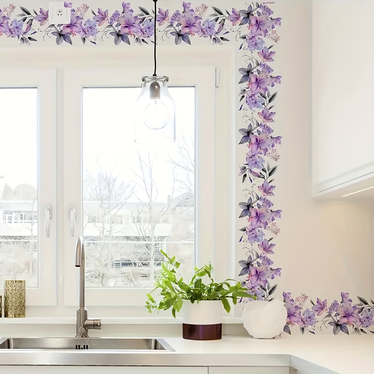 

1pc Purple Vine , Art Decal Removable Peel And Suitable For Bathroom Decoration