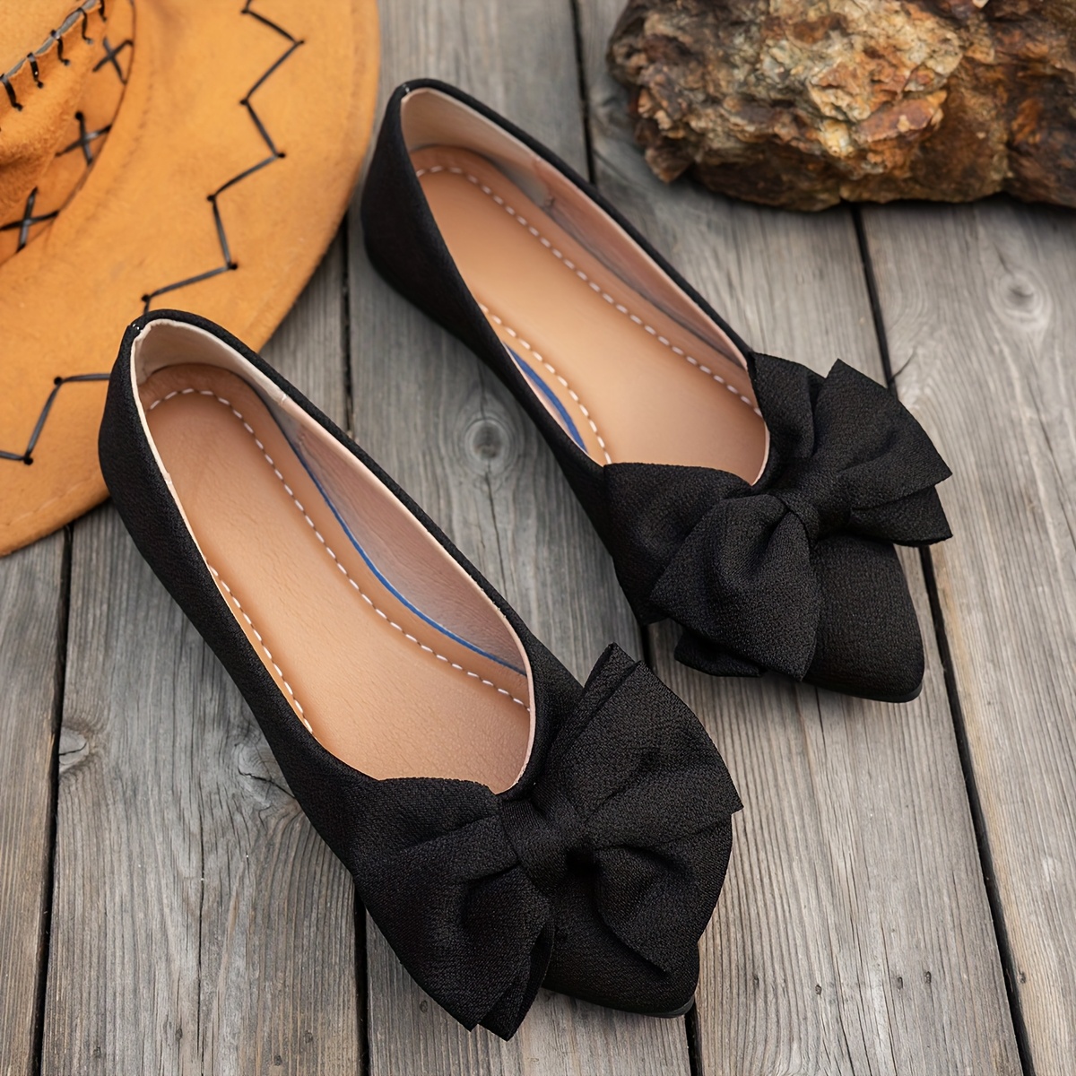 Women's Pointed Toe Flats with Elegant Bow Detail Adjustable Ankle Strap  Royal Blue Fabric Upper, Comfortable Rubber Sole for Casual