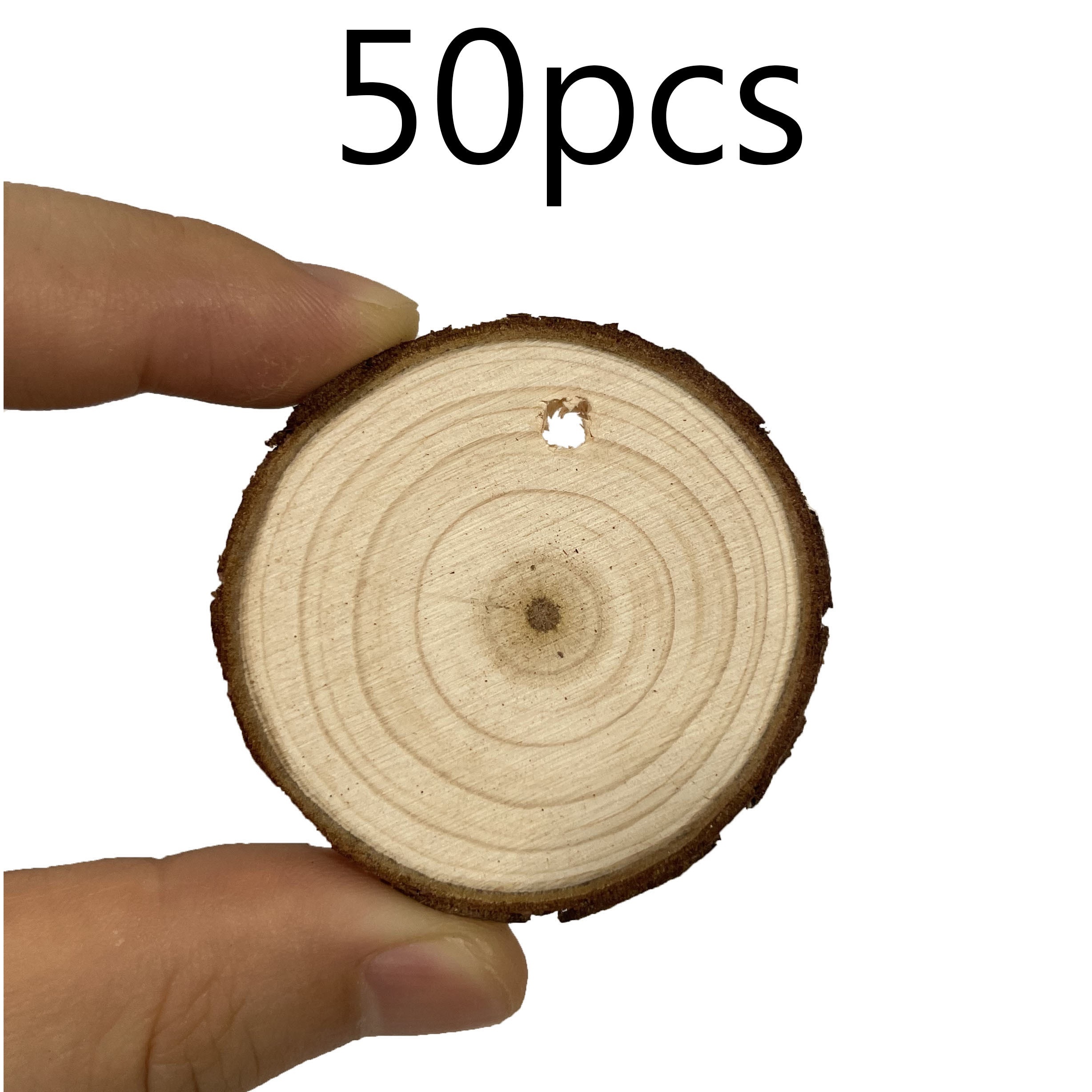 Image of 1.57-1.97 Inches 50pcs Natural Wood Chips With Drilled Holes For Home Decor, Coasters, Crafts, Art Projects, Christmas Decorations