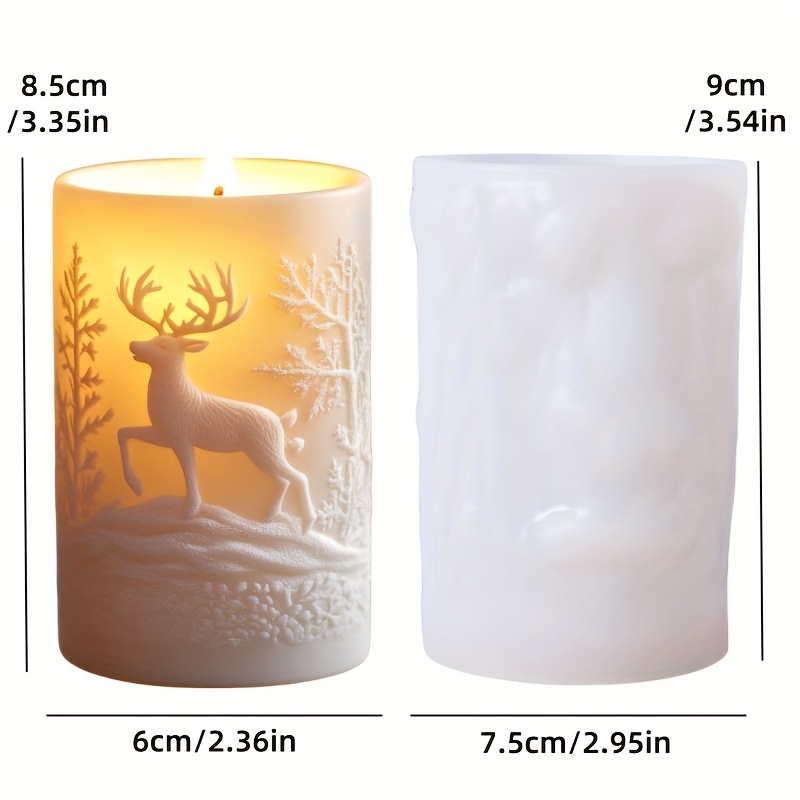 Image of Each Cylindrical Scented Candle Silicone Mold Merry Christmas Elk Snow Outing Scented Candle Mold Cute Elk Resin Moose Plaster Mold Decorative Gift Christmas Gift