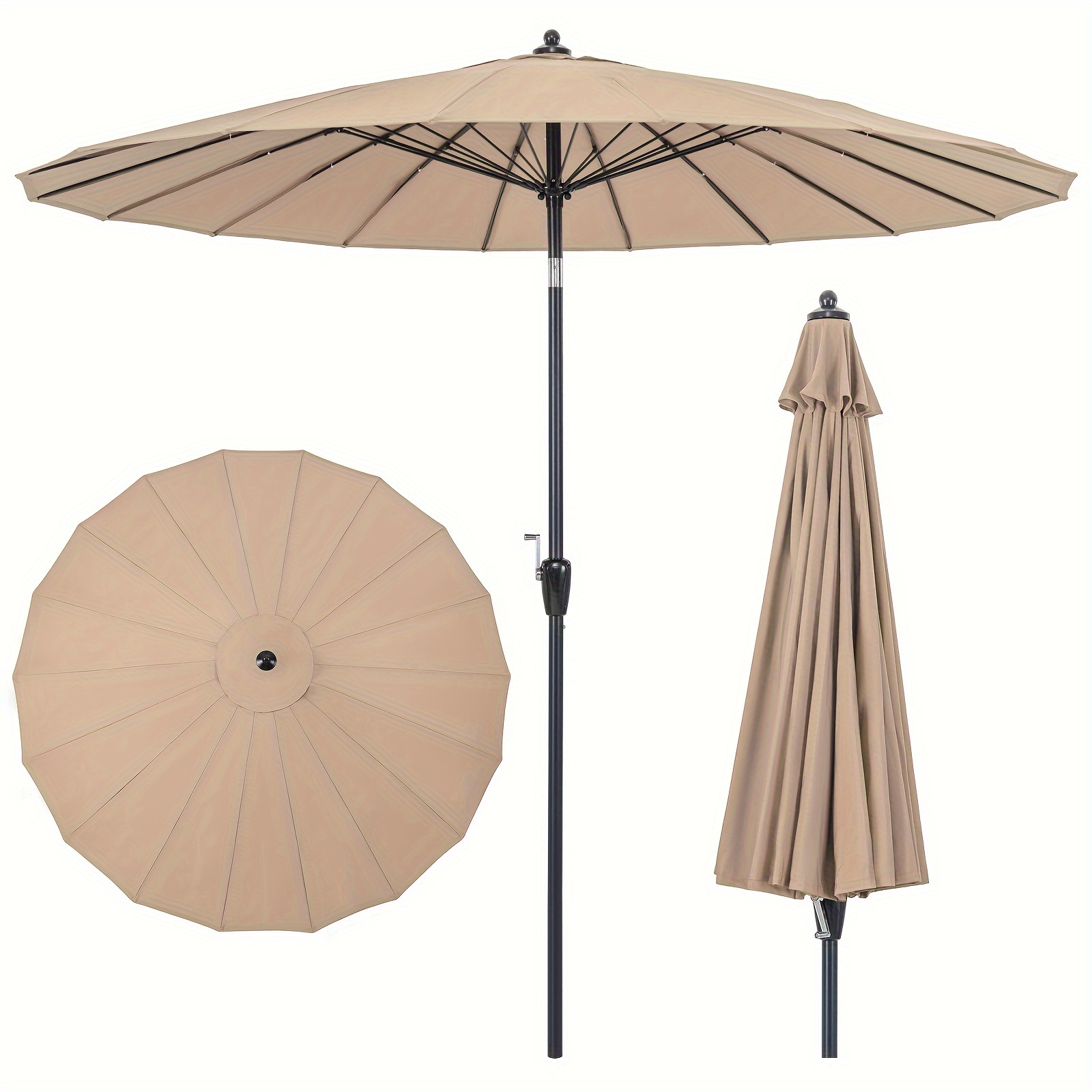 

9 Ft Patio Round Market Umbrella W/ Push Button Tilt, Crank Handle, Vented Top